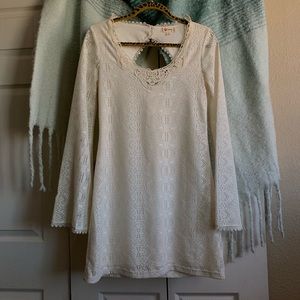 White Knit Mini Dress with Bell Sleeves